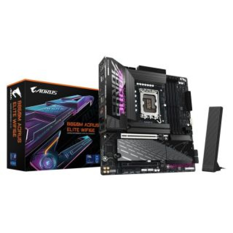 Gigabyte Pamatplate Intel procesorsiem Gigabyte  Mainboard||Intel B860 Express|LGA1851|Micro-ATX|Memory DDR5|Memory slots 4|2xPCI-Express 16x|3xM.2|1xHDMI|1xDisplayPort|1xAudio-In|1xAudio-Out|4xUSB 2.0|6xUSB 3.2|1xUSB-C|1xOptical S/PDIF|1xRJ45|B860MAELITE