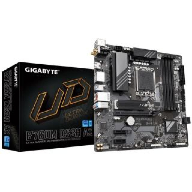 Gigabyte Pamatplate Intel procesorsiem Gigabyte  Mainboard||Intel B760 Express|LGA1700|Micro-ATX|Memory DDR5|Memory slots 4|2xPCI-Express 3.0 1x|1xPCI-Express 4.0 16x|2xM.2|1xHDMI|2xDisplayPort|2xAudio-In|1xAudio-Out|2xUSB 2.0|3xUSB 3.2|1xUSB-C|1xPS/2|1xR