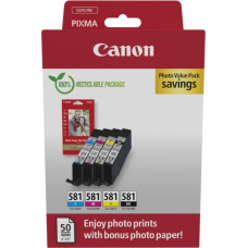 Canon Aksesuāri un izejmateriāli Canon  CLI-581 BK/C/M/Y Ink Cartridge + Photo Paper Value Pack