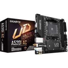 Gigabyte Pamatplate Intel procesorsiem Gigabyte  A520I AC Processor family AMD, Processor socket AM4, DDR4 DIMM, Memory slots 2, Number of SATA connectors 4, Chipset AMD A, Mini ITX