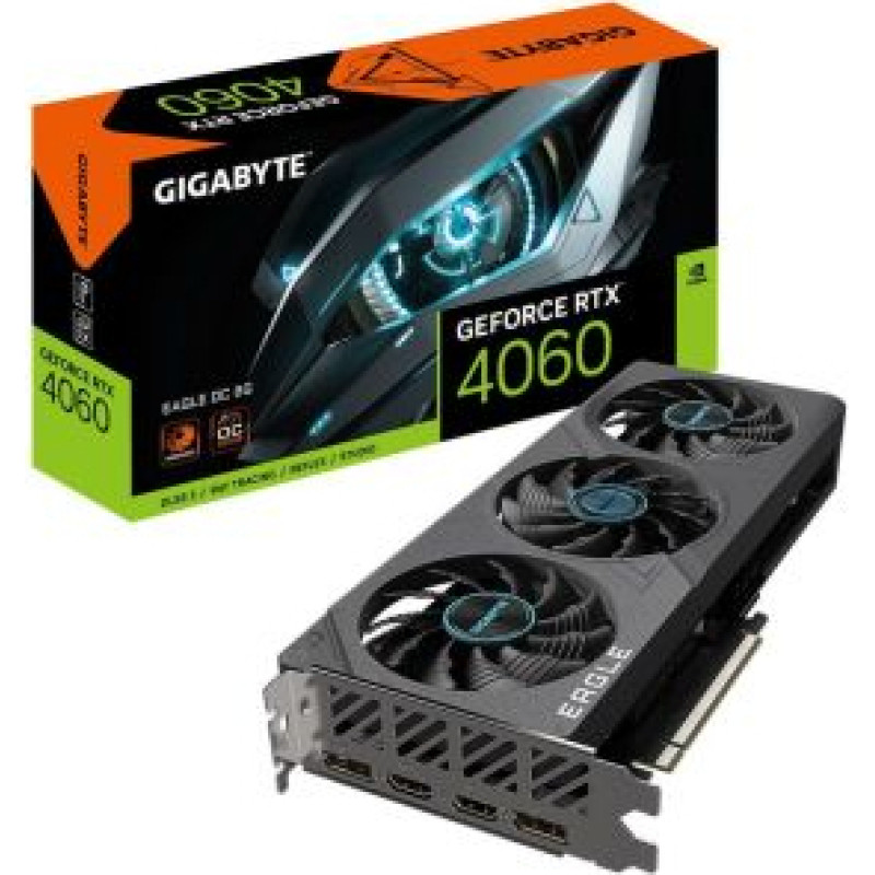 Gigabyte Grafiskās karte / Video kartes Gigabyte  Graphics Card||NVIDIA GeForce RTX 4060|8 GB|GDDR6|128 bit|PCIE 4.0 16x|Dual Slot Fansink|2xHDMI|2xDisplayPort|GV-N4060EAGLEOC-8GD