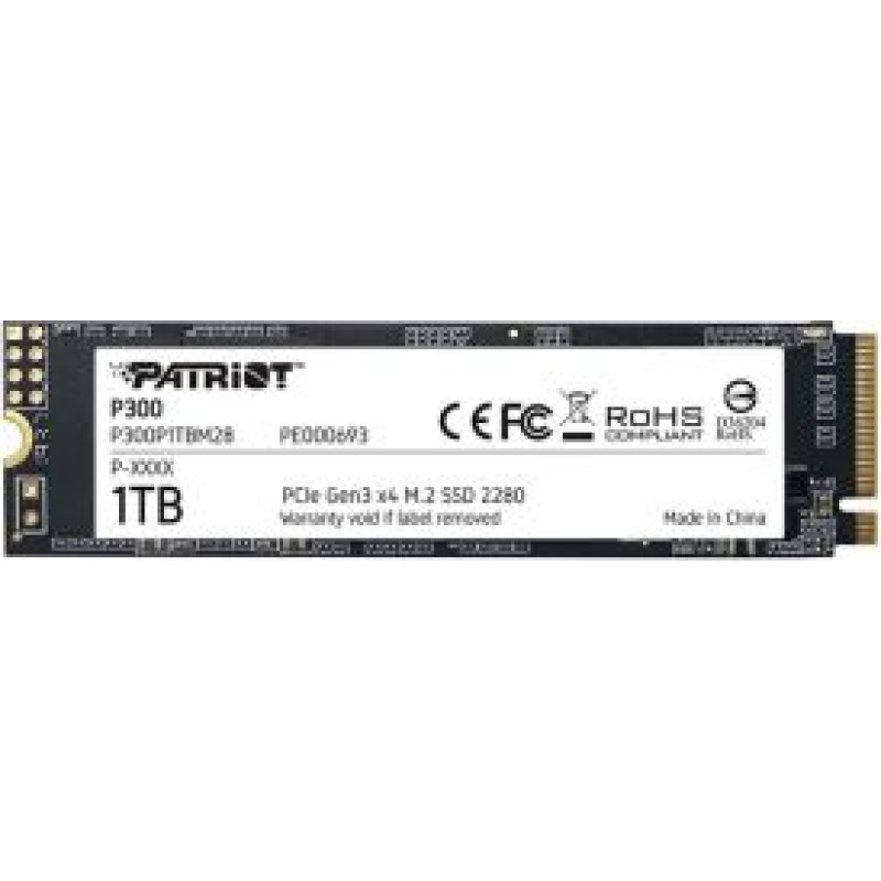 Patriot Cietais disks SSD Patriot  SSD||P300|1TB|M.2|PCIE|NVMe|3D NAND|Write speed 1650 MBytes/sec|Read speed 2100 MBytes/sec|3.8mm|TBW 480 TB|P300P1TBM28