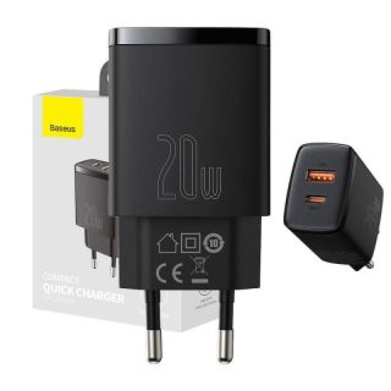 Baseus Adapteris Baseus  Baseus Compact Quick Charger, USB, USB-C, 20W (black)