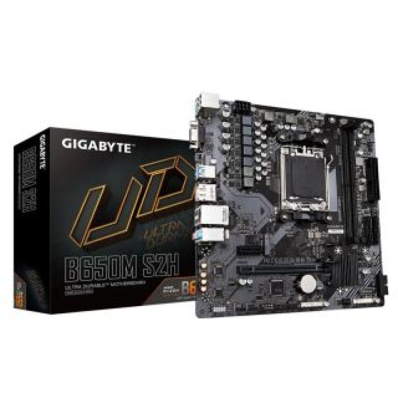 Gigabyte Pamatplate AMD procesorsiem Gigabyte  Mainboard||AMD B650|SAM5|Micro-ATX|Memory DDR5|Memory slots 2|1xPCI-Express 3.0 1x|1xPCI-Express 4.0 16x|1xM.2|1x15pin D-sub|1xHDMI|1xDisplayPort|4xUSB 2.0|2xUSB 3.2|1xPS/2|1xRJ45|3xAudio port|B650MS2H1.2