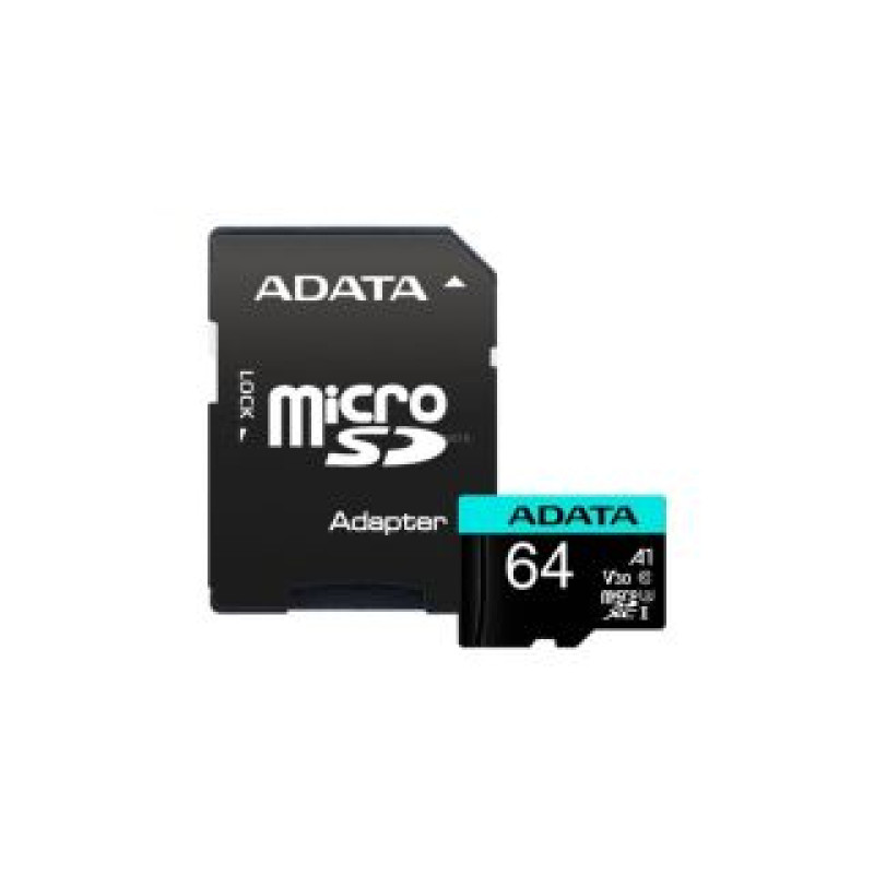 Adata Atmiņas kartes ADATA  Premier Pro UHS-I U3 V30S 64 GB MicroSDXC Flash memory class 10 Adapter