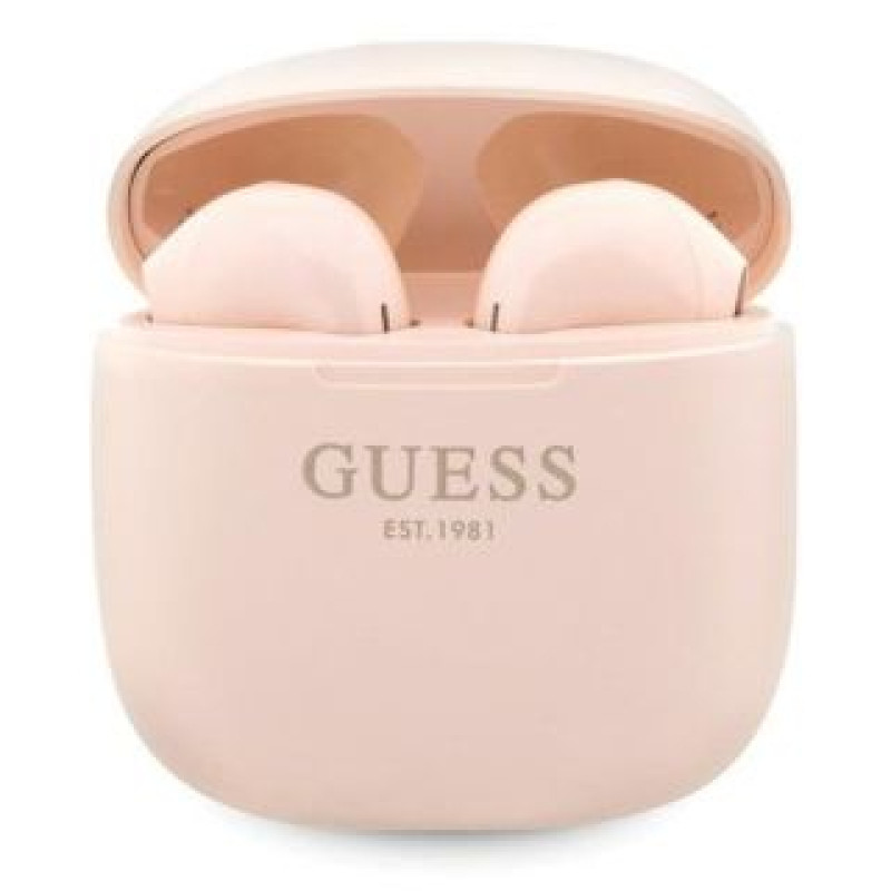 Guess Bezvadu austiņas Guess  Bluetooth headphones GUTWST26PSP TWS + docking station pink/pink Classic EST Log Pink