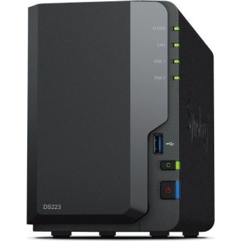 Synology Zibatmiņa Synology  DS223 Up to 2 HDD/SSD Hot-Swap, RTD1619B, Processor frequency 1.7 GHz, 2 GB, DDR4, RAID  Basic, JBOD, RAID 0, RAID 1, 1x1GbE/3xUSB 3.2Gen1, 1x Fans 92 mm x 92 mm