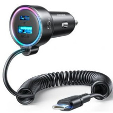 Joyroom Auto lādētāji Joyroom  Fast car charger 3 in 1 with USB Type C cable 1.5m 55W Black