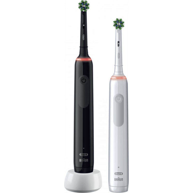 Oral-B Zobu birste Oral-B  Electric Toothbrush Pro3 3900 Cross Action Rechargeable, For adults, Number of brush heads included 2, Black and White, Number of teeth brushing modes 3, Duo Pack + Bonus Handle