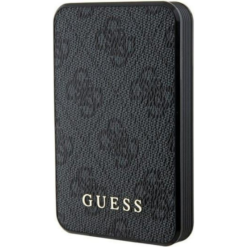 Guess Ārējais akumulators Guess  Powerbank 15W 5000mAh 4G Leather Metal Logo Magsafe charger Black