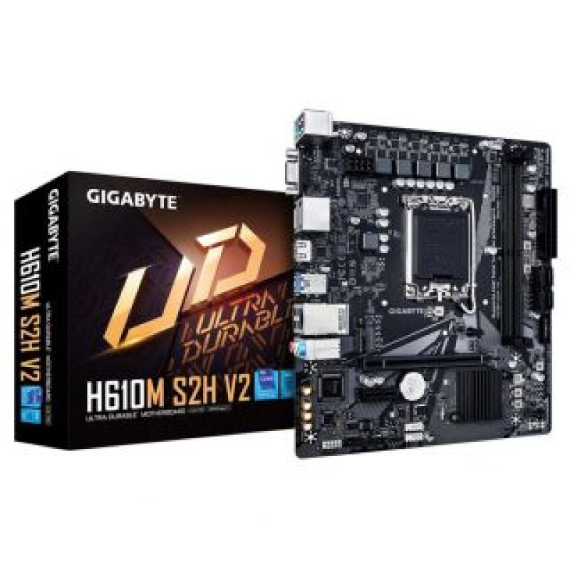 Gigabyte Pamatplate Intel procesorsiem Gigabyte  Mainboard||Intel H610|LGA1700|Micro-ATX|Memory DDR5|Memory slots 2|1xPCI-Express 3.0 1x|1xPCI-Express 4.0 16x|1xM.2|1x15pin D-sub|1xHDMI|2xDisplayPort|4xUSB 2.0|2xUSB 3.2|1xPS/2|1xRJ45|3xAudio port|H610MS2H