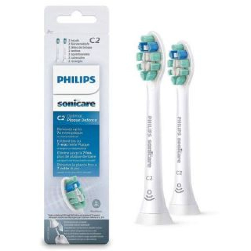 Philips Zobu birste Philips  Toothbrush Brush Heads HX9022/10 Sonicare C2 Optimal Plaque Defence Heads, For adults, Number of brush heads included 2, Sonic technology, White