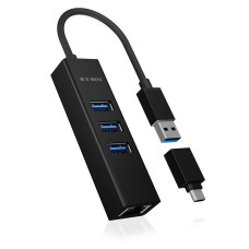 Raidsonic Rūteris Raidsonic  4 Port Hub with USB 3.0 Type-A, Type-C, Gigabit LAN Icy Box IB-HUB1419-LAN Black