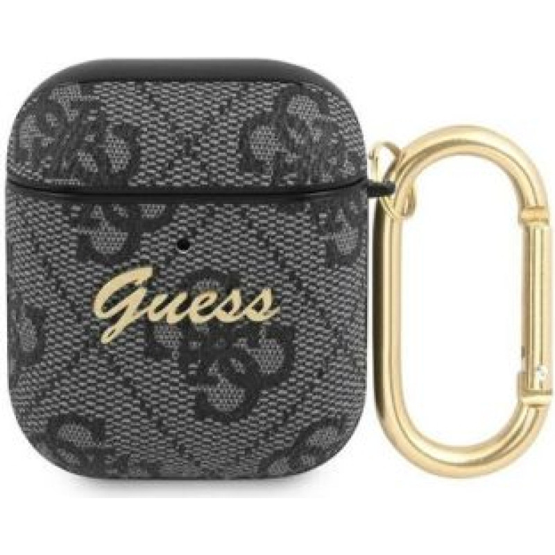 Guess Maciņš austiņām Guess Apple AirPods 1/2 cover szary/grey 4G Script Metal Black