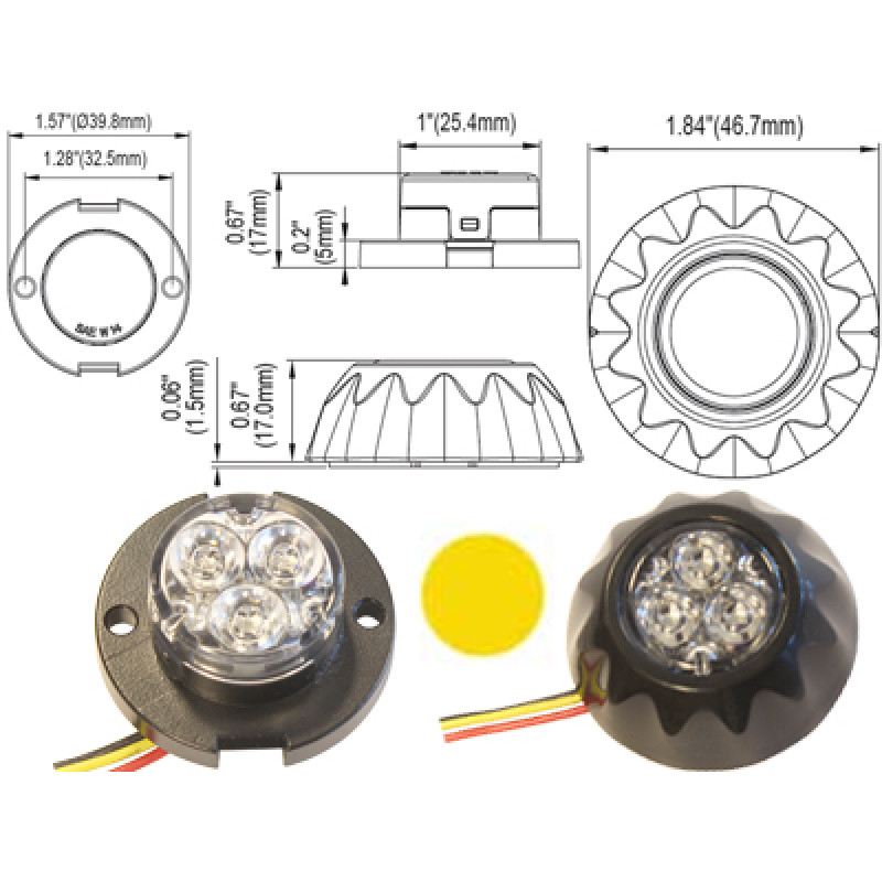 Axixtech LED horizontal signal lighthead, yellow ø 47.00 x 17.00mm