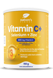 Nature's finest Cink + Selen + Vitamin C. Unikāla imunitātes stiprināšanas formula - augstas dozācijas C vitamīnas ar cinku un selēnu. Bez cukura. 150g