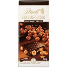 LINDT Les Grandes tumšās šokolādes tāfelīte ar veseliem lazdu riekstiem 150g