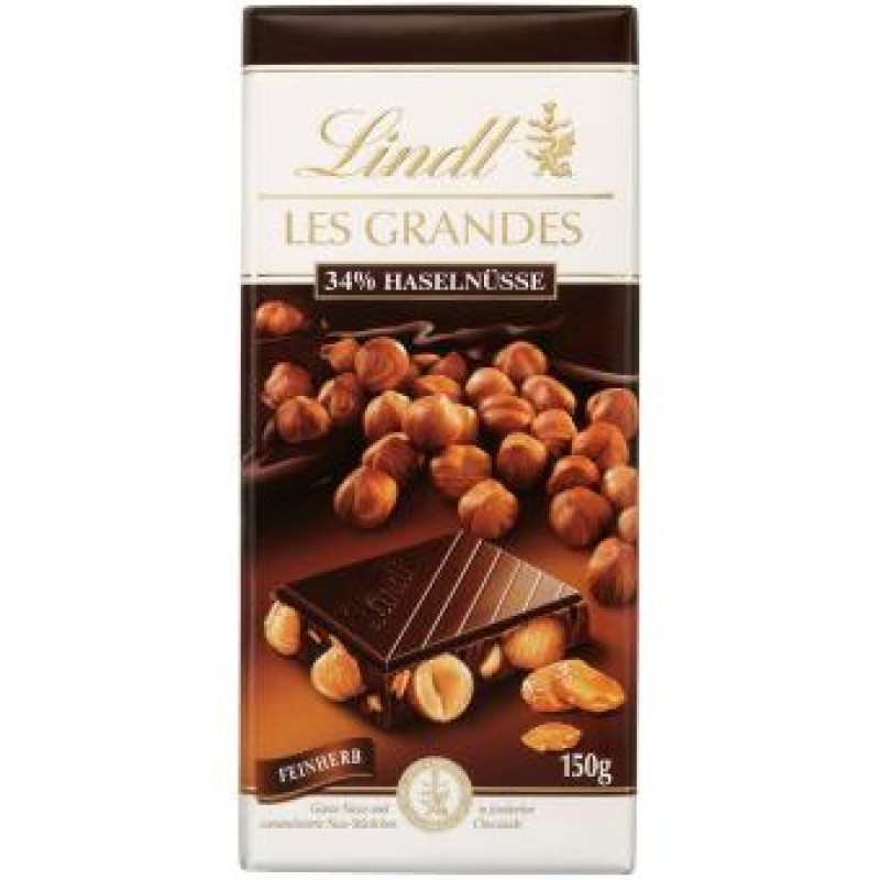 LINDT Les Grandes dark chocolate bar with whole hazelnuts 150g