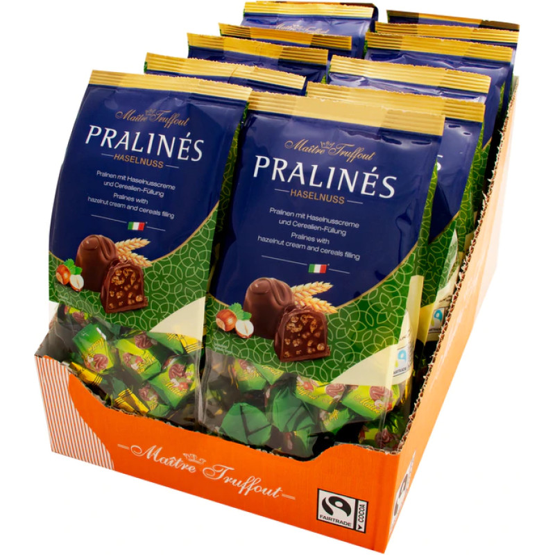 Maitre Truffout piena šokolādes pralines ar lazdu riekstiem un kviešu graudiem 300g