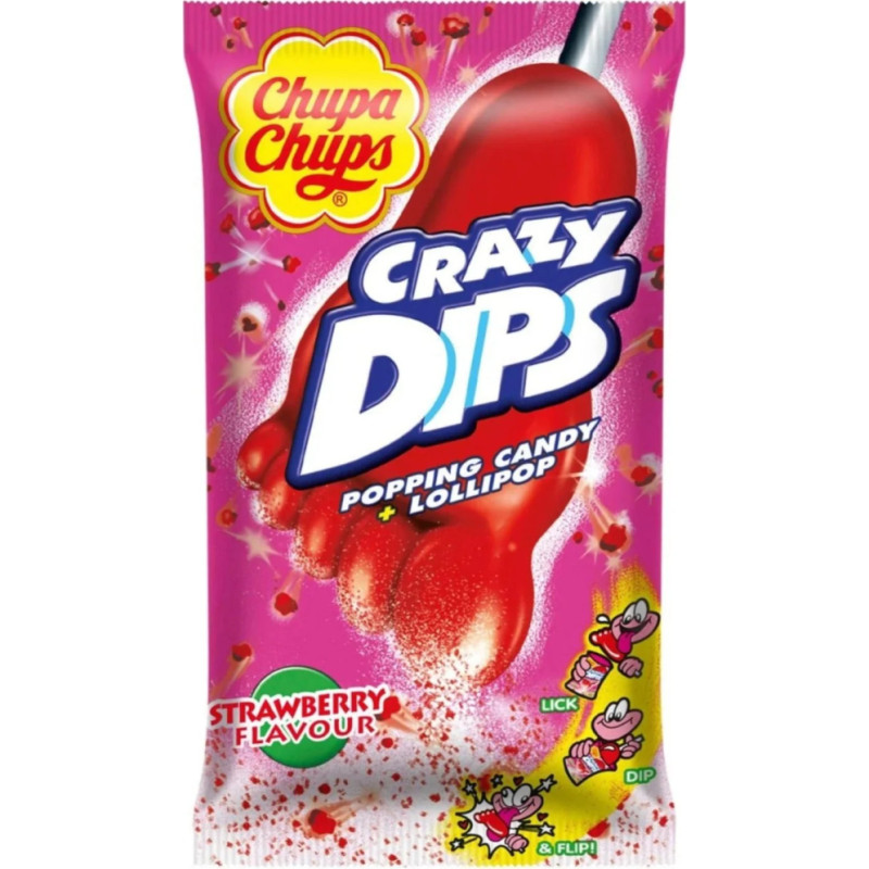 Chupa Chups Crazy Dips lollipop on a stick with strawberry flavor 14g