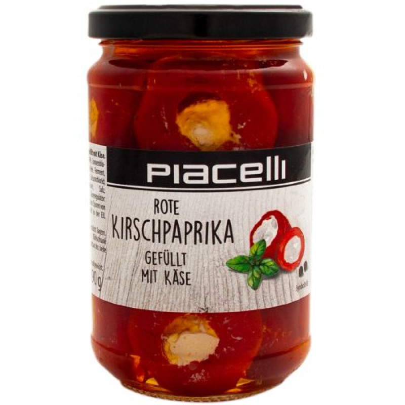 Piacelli Kirschpaprika mit Kase ķiršu pipari ar sieru saulespuķu eļļā 280g