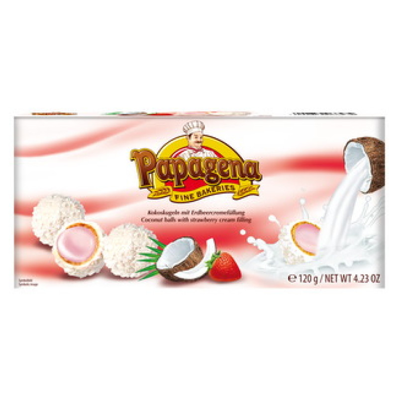 Papagena coconut waffle balls with strawberry cream filling 120g