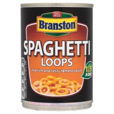 Branston spahetti makaronu riņķīši tomātu mērcē 395g