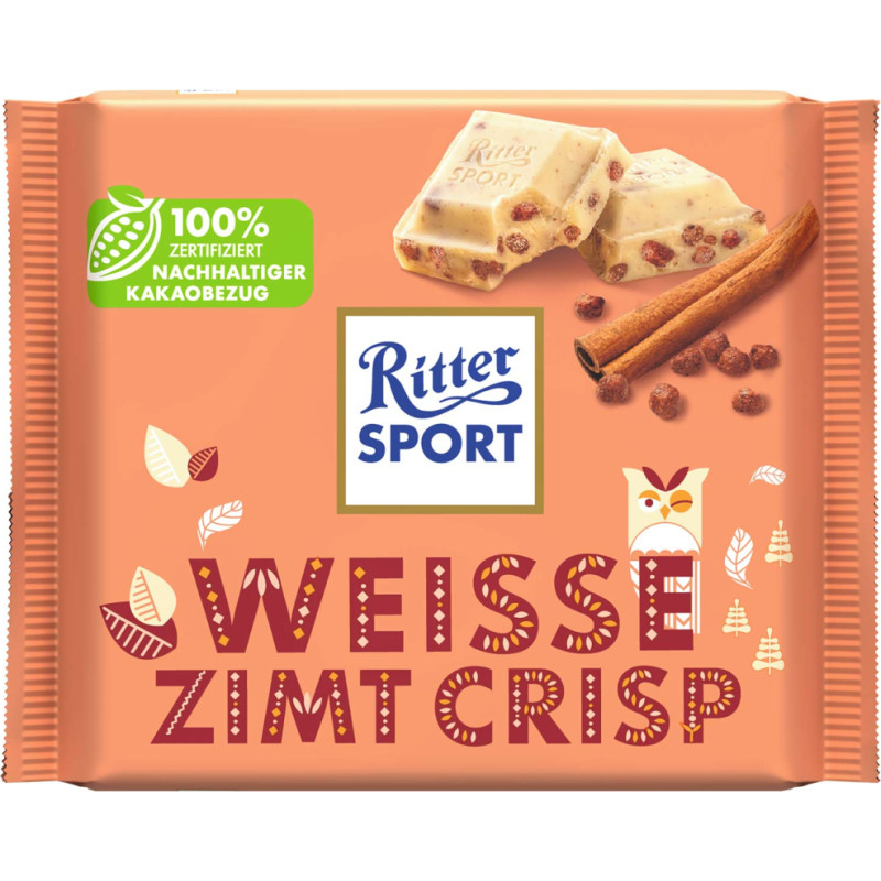 Ritter Sport baltā šokolāde ar kanēļa garšas kraukšķiem 100g