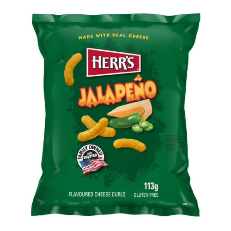 Herr's Jalapeno Curls kukurūzas uzkodas ar siera un jalapeno garšu 113g