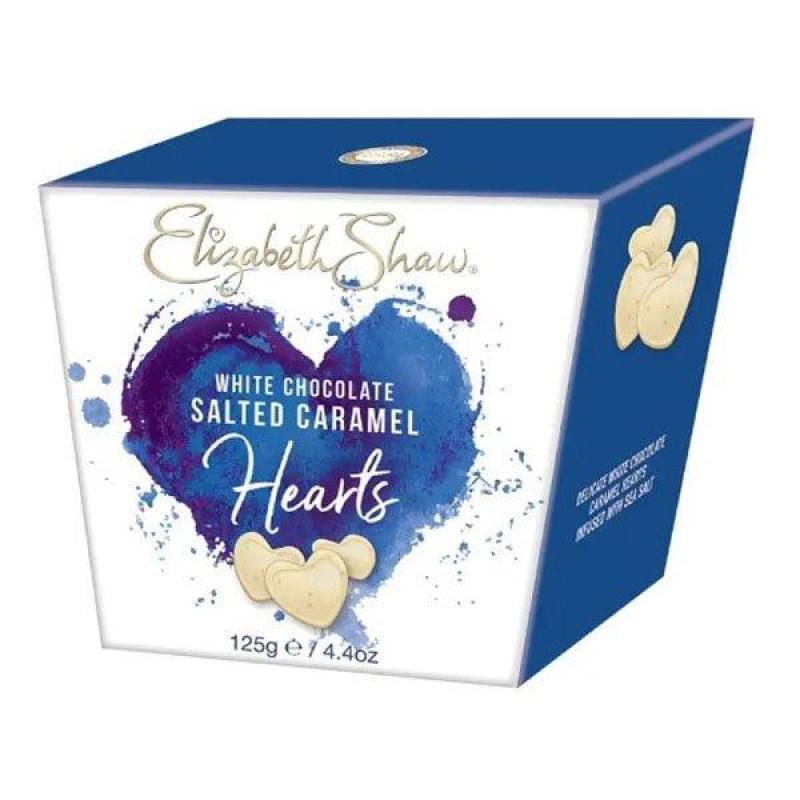 ELIZABETH SHAW white chocolate hearts with salted caramel 125g