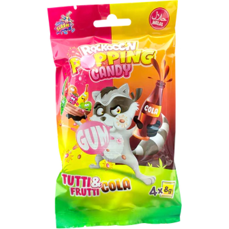 Popping Candy fruit and cola flavoured candy 4x8g