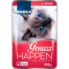 Edeka Genuss Happen Mix Rind slapjā barība kaķiem ar liellopu gaļu 100g