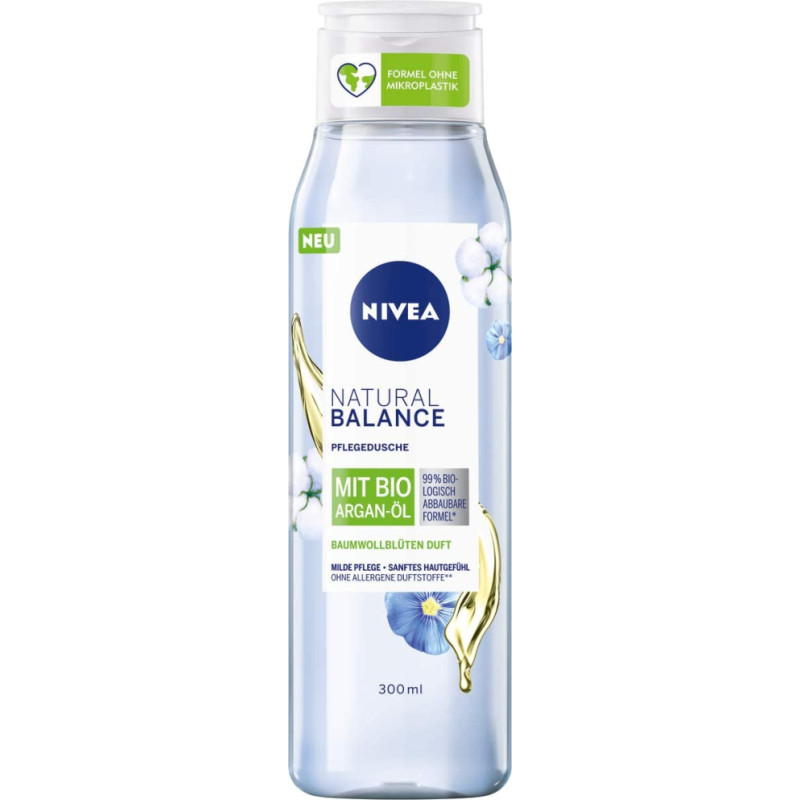 NIVEA Natural Balance dušas želeja ar argana eļļu un kokvilnas ziedu aromātu 300ml