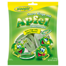 Woogie sour jelly candies - rings with apple flavor 250g