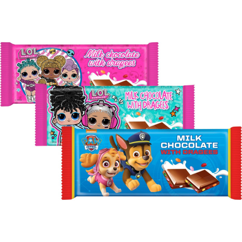 LOL + Paw Patrol milk chocolate bars 90g