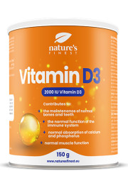 Nature's finest Vitamin D3. Augstas absorbcijas un dozācijas D3 vitamīns. 2000IU vienā devā. Ar dabisku citronu, bez cukura. 150g