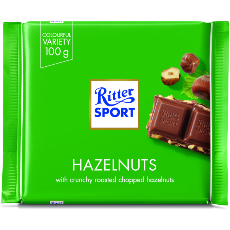 Ritter Sport piena šokolāde ar lazdu riekstu gabaliņiem 100g