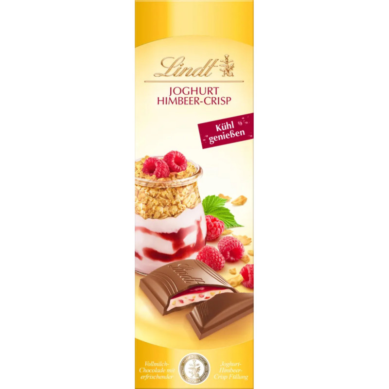 LINDT milk chocolate bar with raspberry yogurt filling 100g