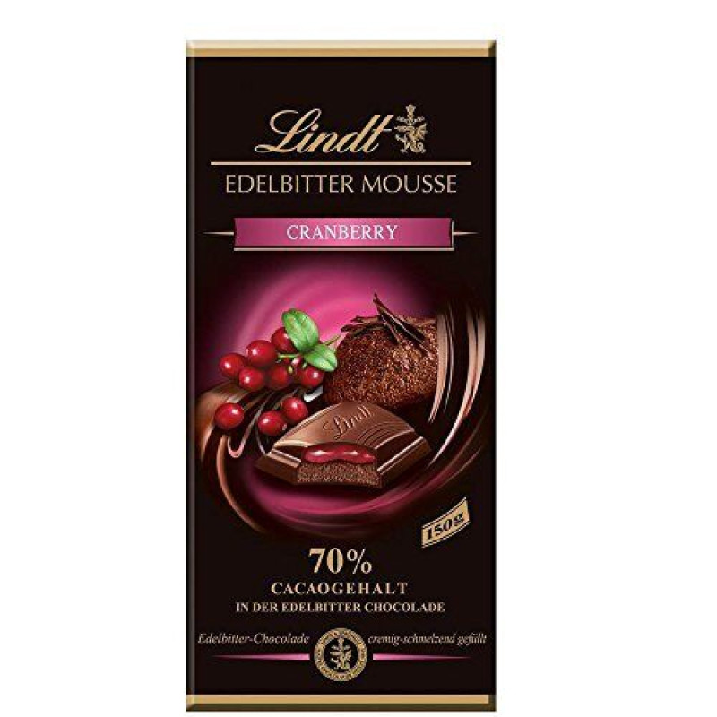 LINDT dark chocolate with dark chocolate mousse and cranberry filling 150g