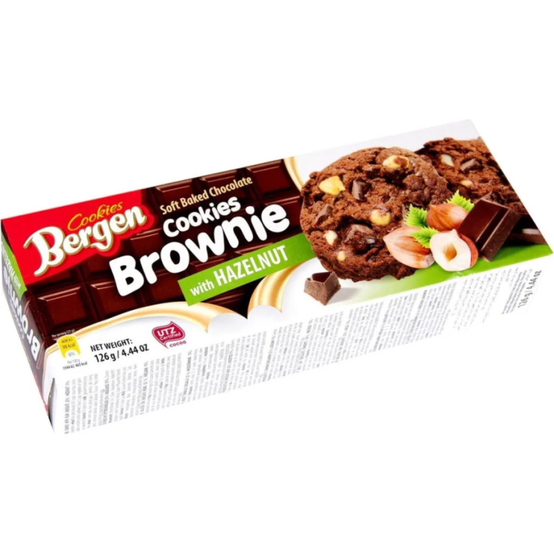 BERGEN brownie cookies with hazelnuts and milk chocolate pieces 126g