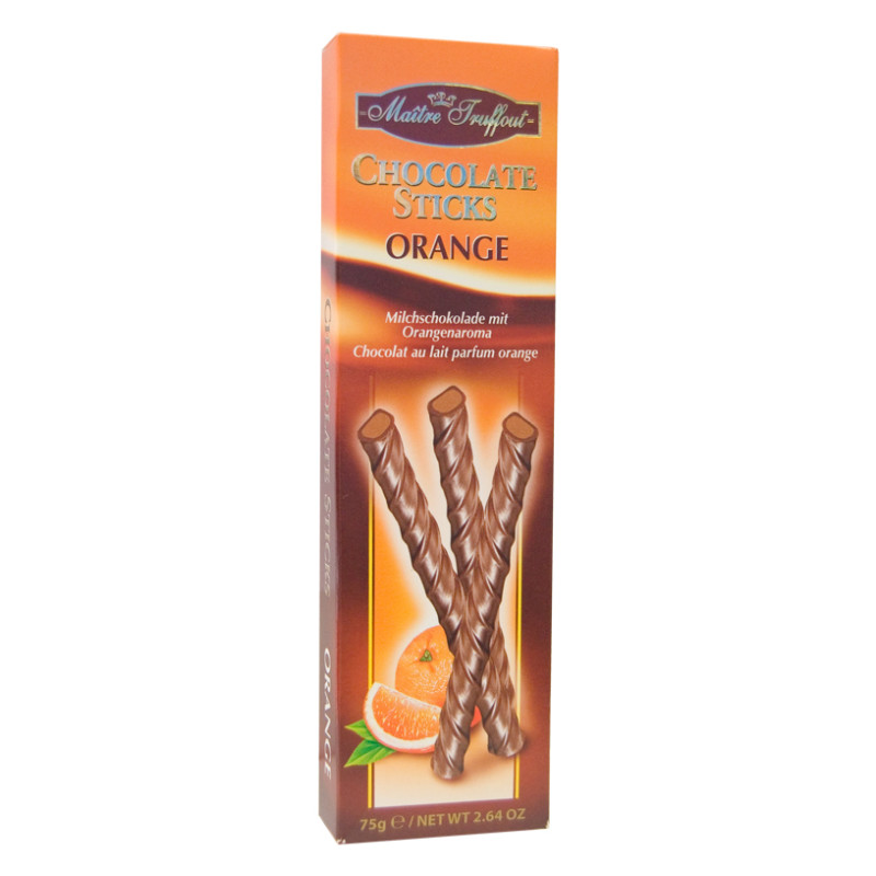 Maitre Truffout Orange sticks in milk chocolate 75g