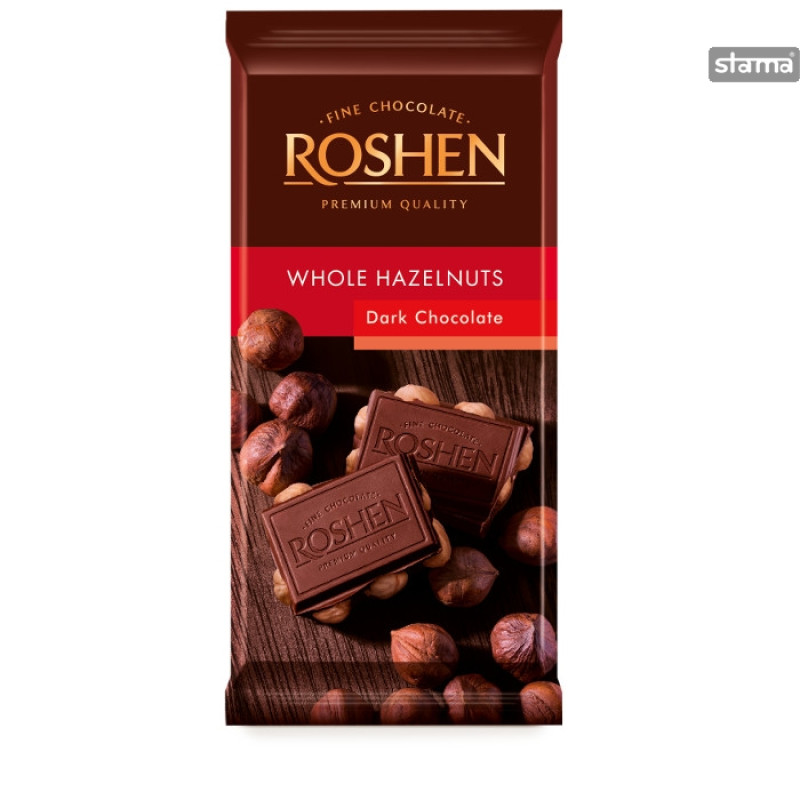 ROSHEN tumšā šokolāde ar veseliem lazdu riekstiem 90g