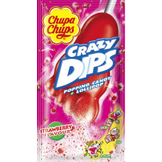 Chupa Chups Crazy Dips zemeņu garšas konfekte uz kociņa ar skābu pulveri 14g