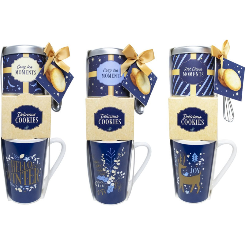 Becky's gift set, with blue mug, hot chocolate drink and cookies 35g