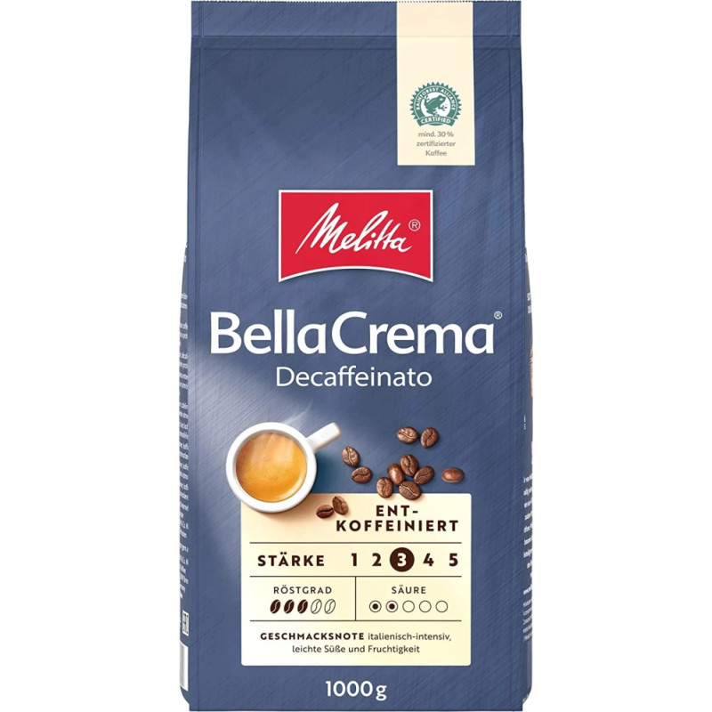 Melitta Bella Crema bezkofeīna kafijas pupiņas 1kg