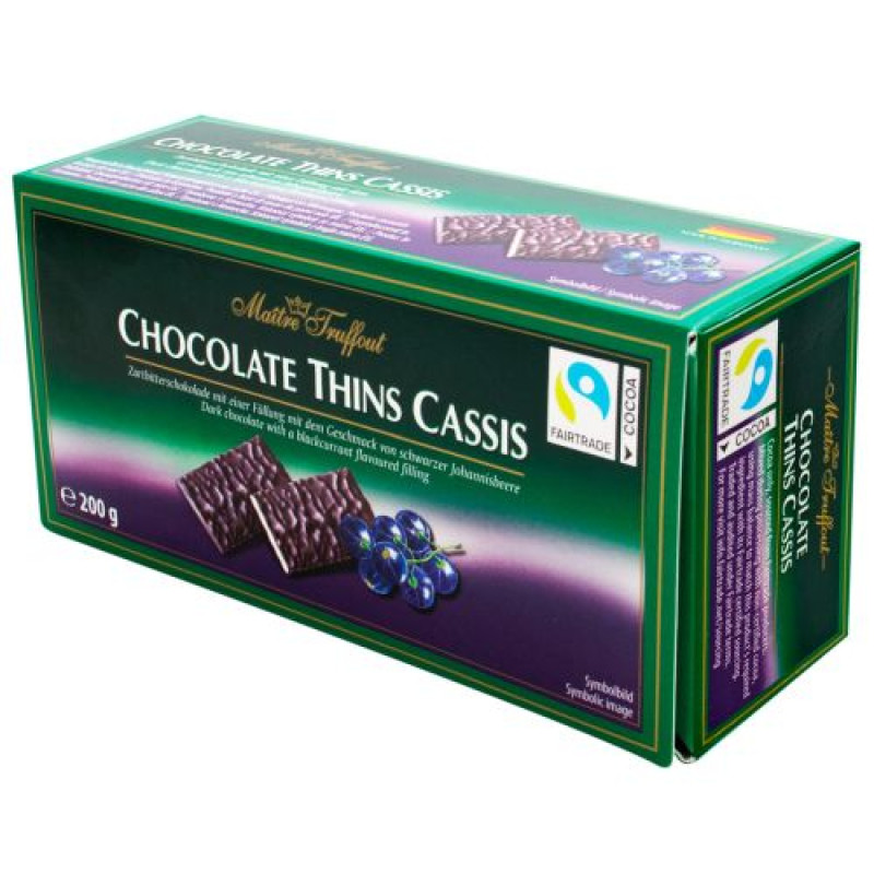 Maitre Chocolate Thins Cassis šokolāde ar upeņu pildījumu 200g