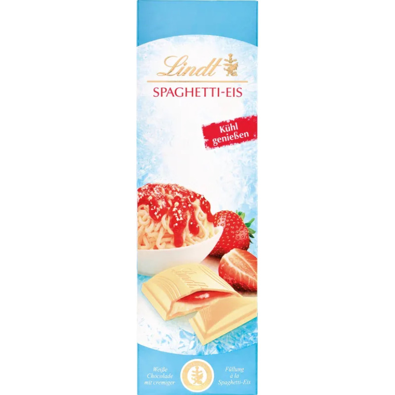 LINDT white chocolate bar with Spaghetti-Eis flavor filling 100g