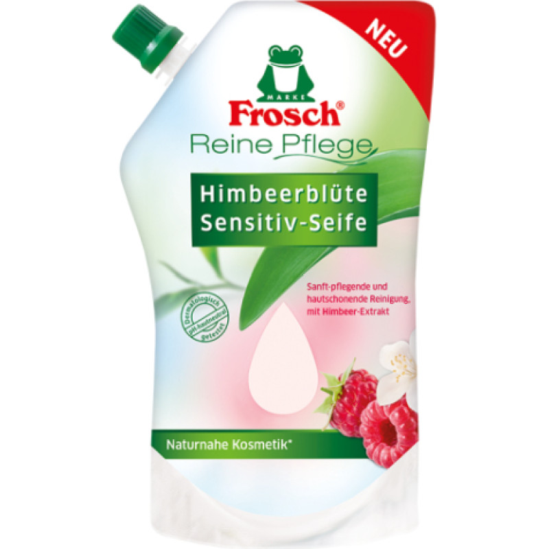 Frosch Sensitiv šķidrās ziepes rezerve ar aveņu aromātu 500ml