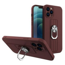 Hurtel Aizmugurējais vāciņš Hurtel  Ring Case silicone case with finger grip and stand for iPhone 12 mini brown