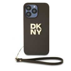 Dkny Aizmugurējais vāciņš DKNY - DKNY PU Leather Stack Logo Wrist Strap Case for iPhone 15 Pro Max Brown